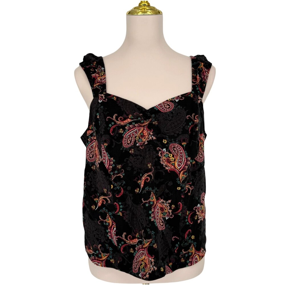 Torrid Challis Smocked Top 1X 14 16 Black Paisley Floral Sweetheart Boho Crop - Picture 2 of 12